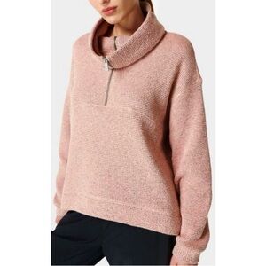 Sweaty Betty Restful Boucle Sweatshirt Women’s Size 6 Pink Half Zip Althleisure